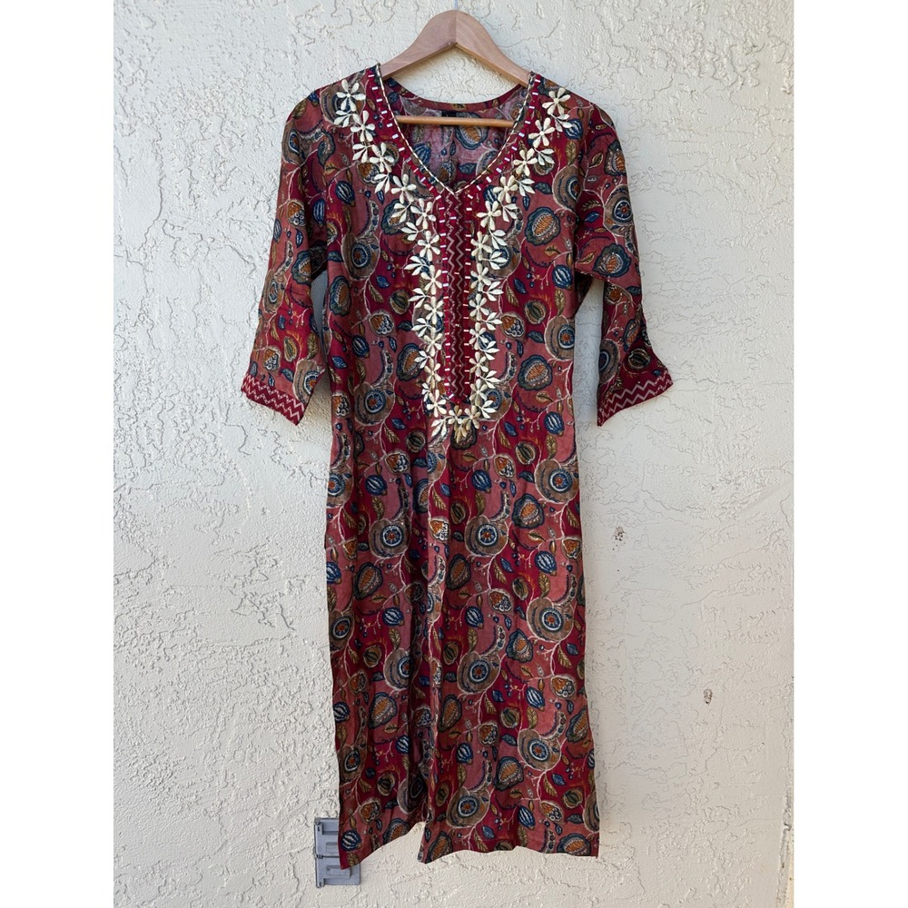 Embroidered Cotton Kurta Dress Womens M Boho Indie Folk Festival India Cottage